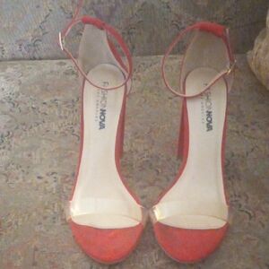 Fashion Nova Red Open-Toe Ankle-Strap Block Heels